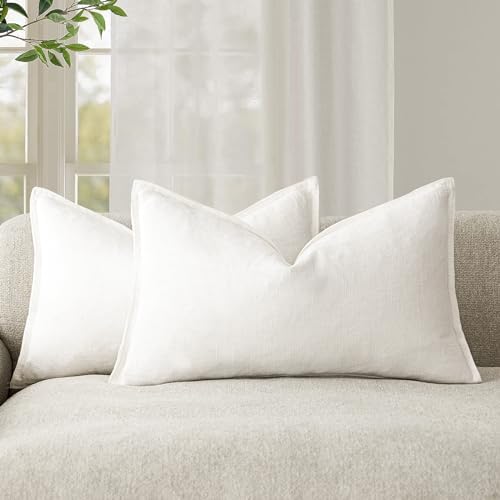 Foindtower Linen Solid Decorative Throw Pillow Covers 18x18 Natural Beige