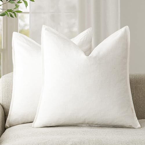 Foindtower Linen Solid Decorative Throw Pillow Covers 18x18 Natural Beige