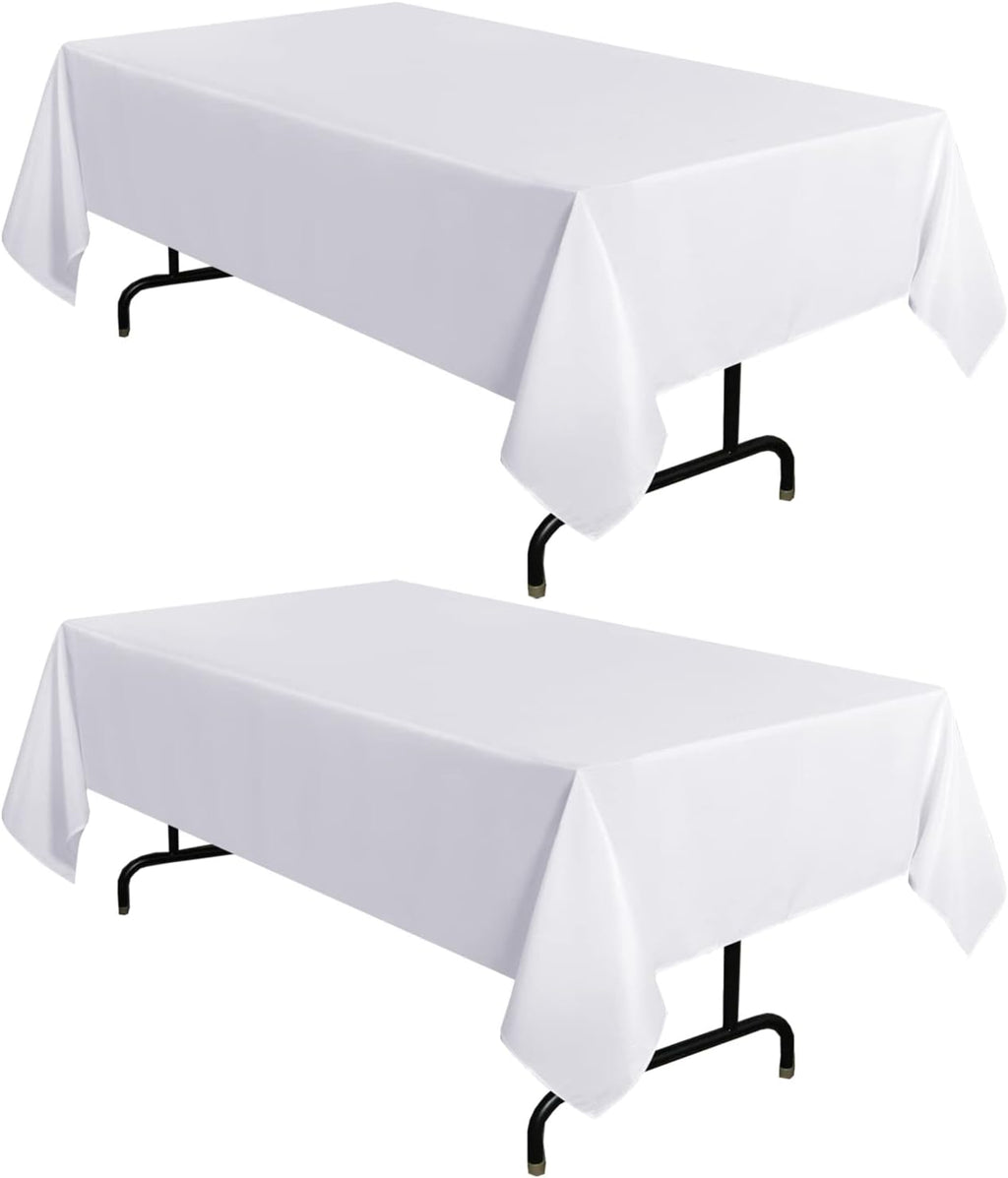 sancua 2 Pack White Table Cloth 60x102 Inch for 6 Feet Rectangle Tables