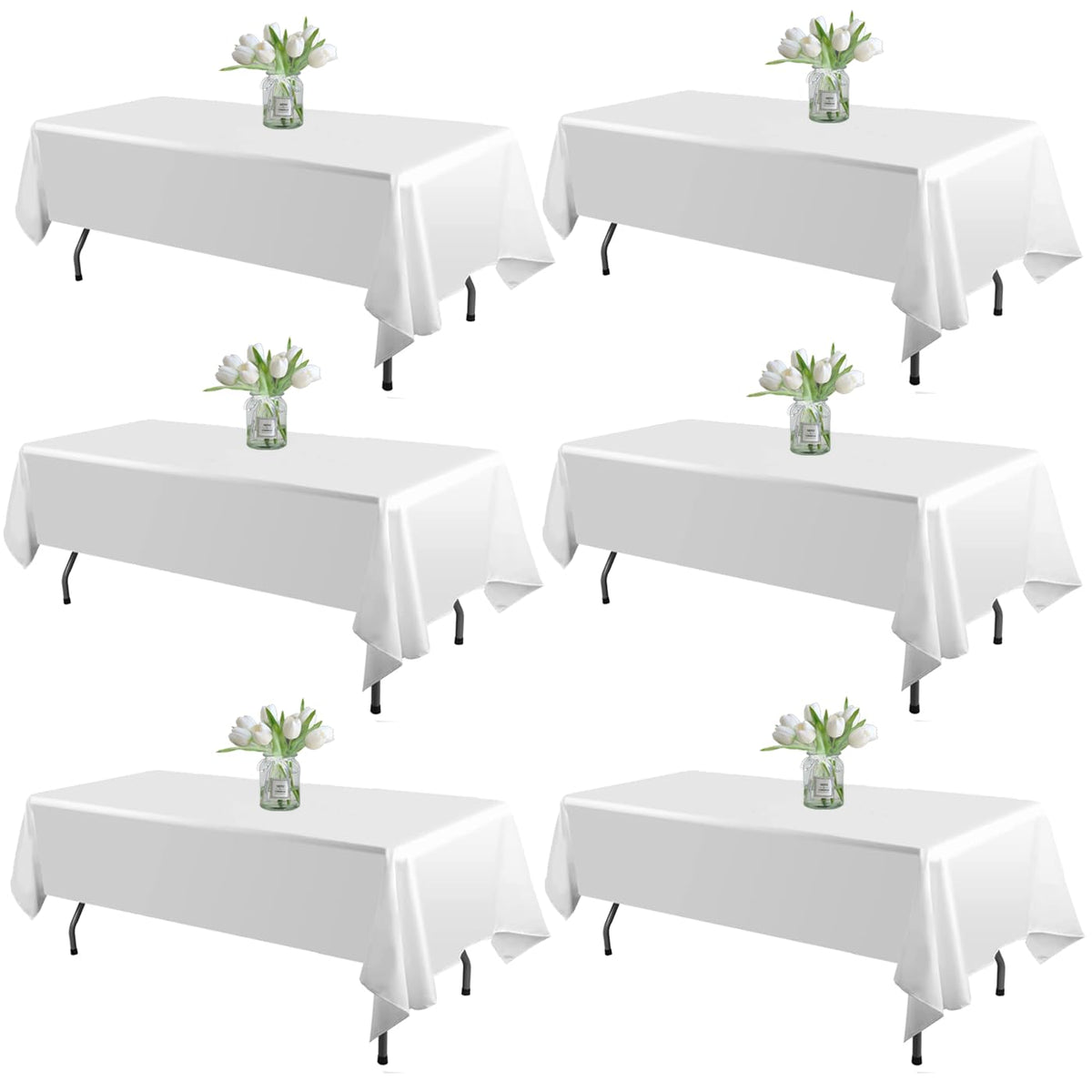 WIGENIUS 6 Pack White Table Cloth Rectangle 60X102 Inch Tablecloth Fit 6FT