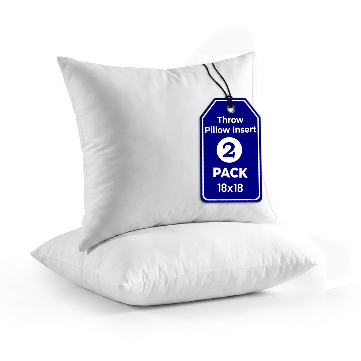 QUBA LINEN 18 x 18 Throw Pillow Insert - Pack of 2 White, Down Alternative Pillow Inserts for Decorative Pillow Covers, Throw Pillows for Bed, Couch Pillows for Living Room (Pack of 2)