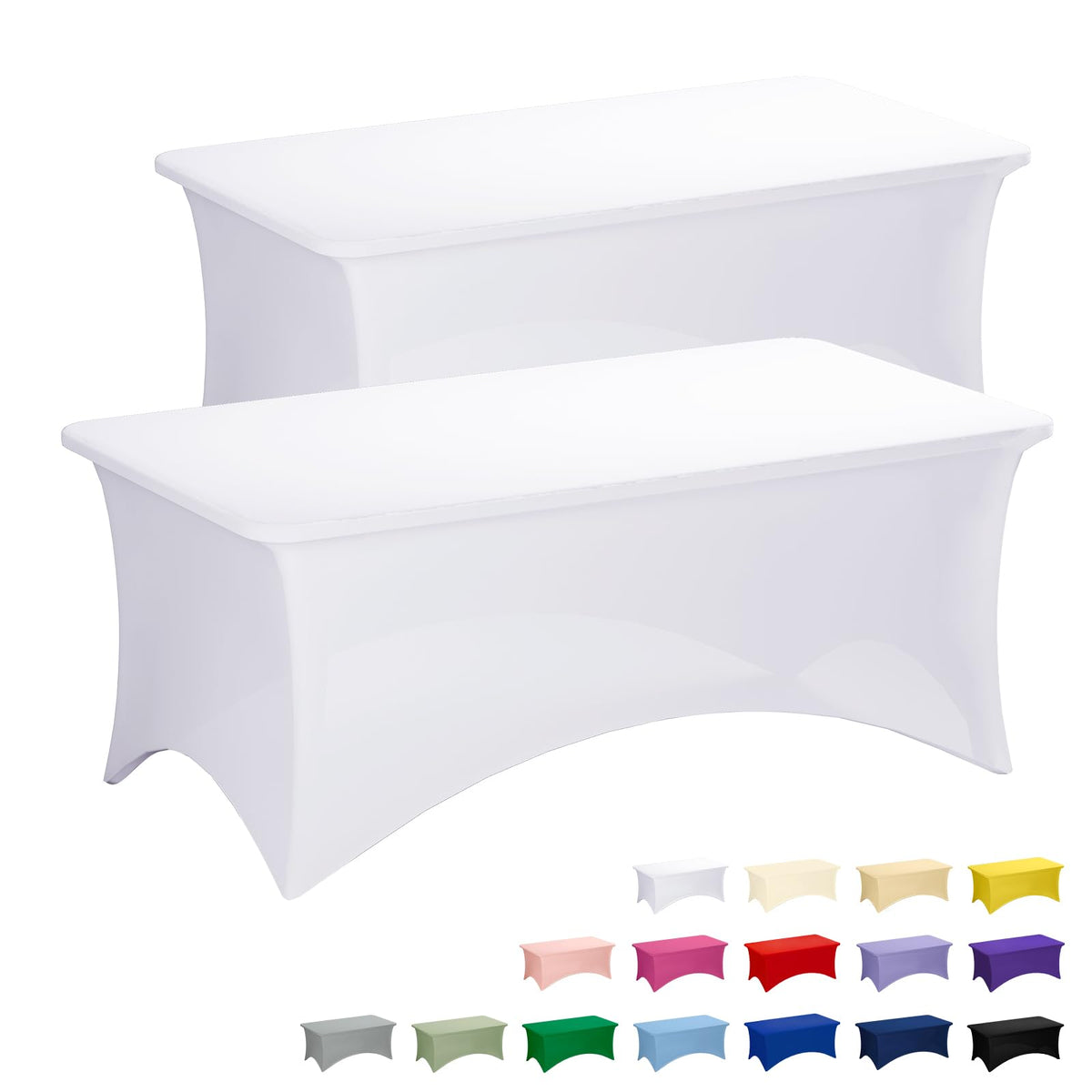 Fixwal 2 Pack 6FT Black Tablecloth Rectangle Spandex Fitted Table Cover