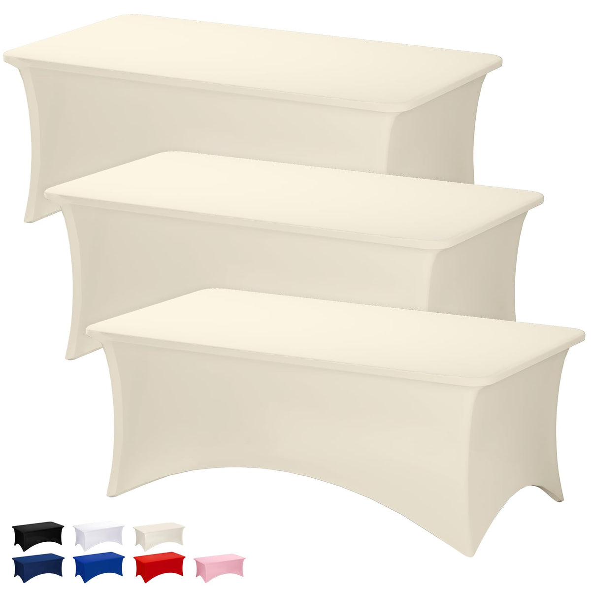 Fixwal 2 Pack 6FT Black Tablecloth Rectangle Spandex Fitted Table Cover