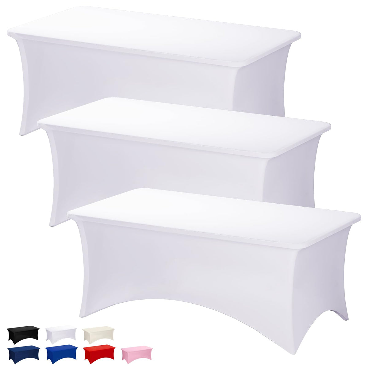 Fixwal 2 Pack 6FT Black Tablecloth Rectangle Spandex Fitted Table Cover