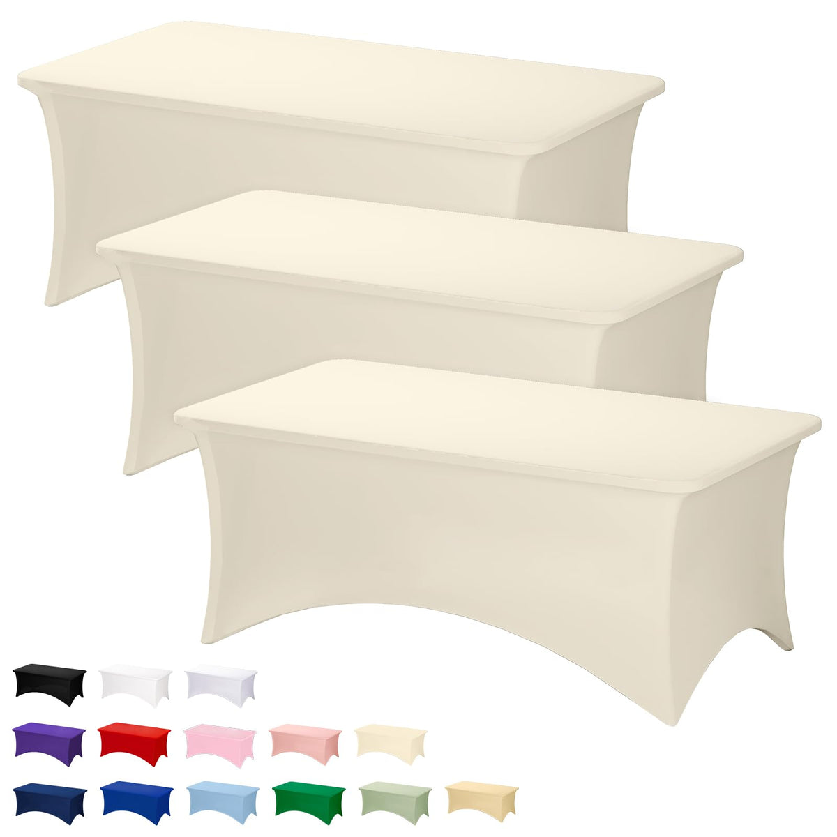 Fixwal 2 Pack 6FT Black Tablecloth Rectangle Spandex Fitted Table Cover