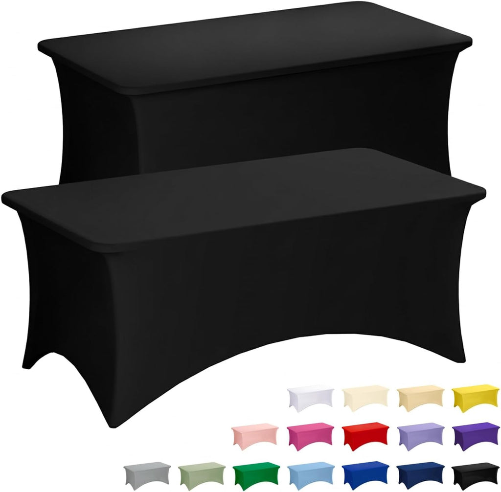 Fixwal 2 Pack 6FT Black Tablecloth Rectangle Spandex Fitted Table Cover