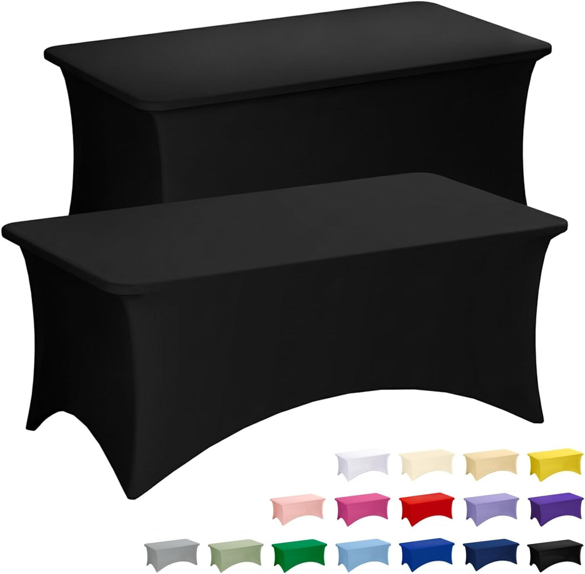 Fixwal 2 Pack 6FT Black Tablecloth Rectangle Spandex Fitted Table Cover