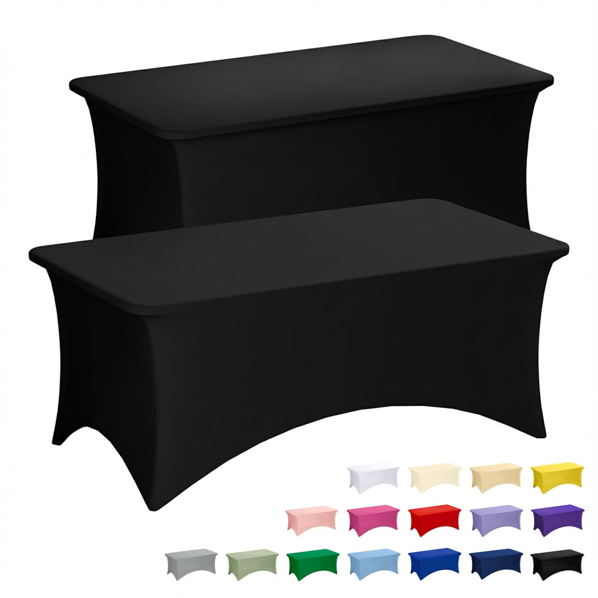 Fixwal 2 Pack 6FT Black Tablecloth Rectangle Spandex Fitted Table Cover