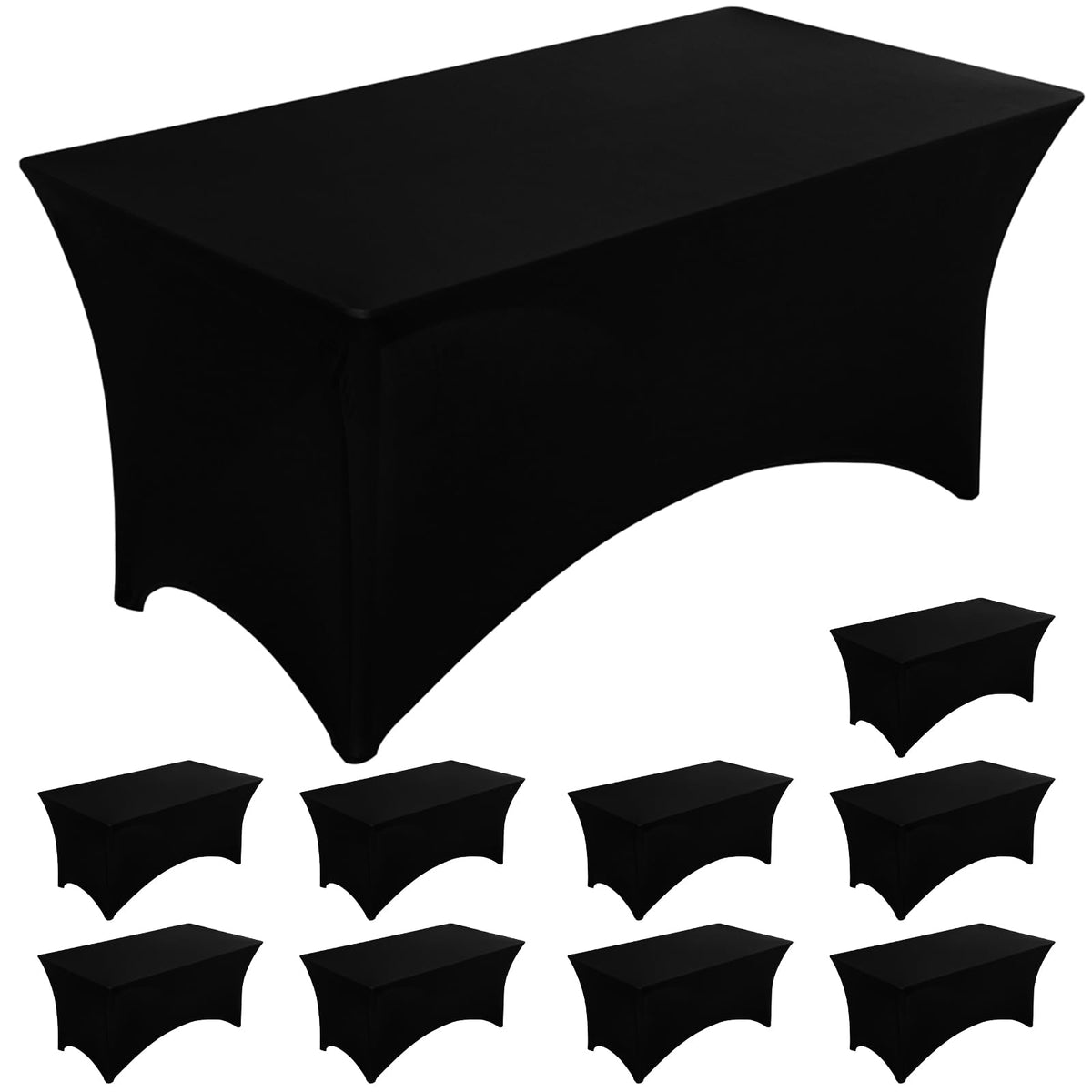 Fixwal 2 Pack 6FT Black Tablecloth Rectangle Spandex Fitted Table Cover