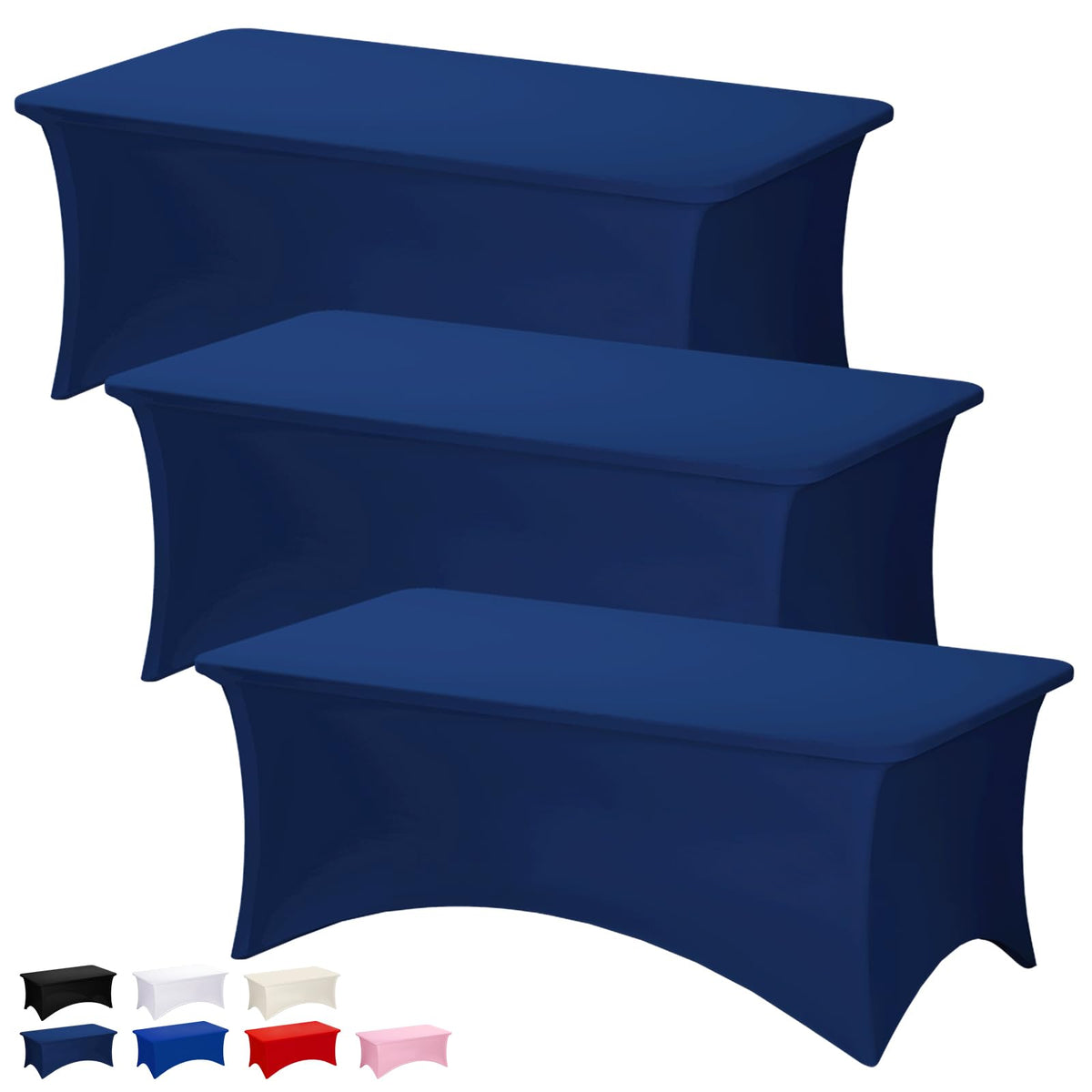 Fixwal 2 Pack 6FT Black Tablecloth Rectangle Spandex Fitted Table Cover