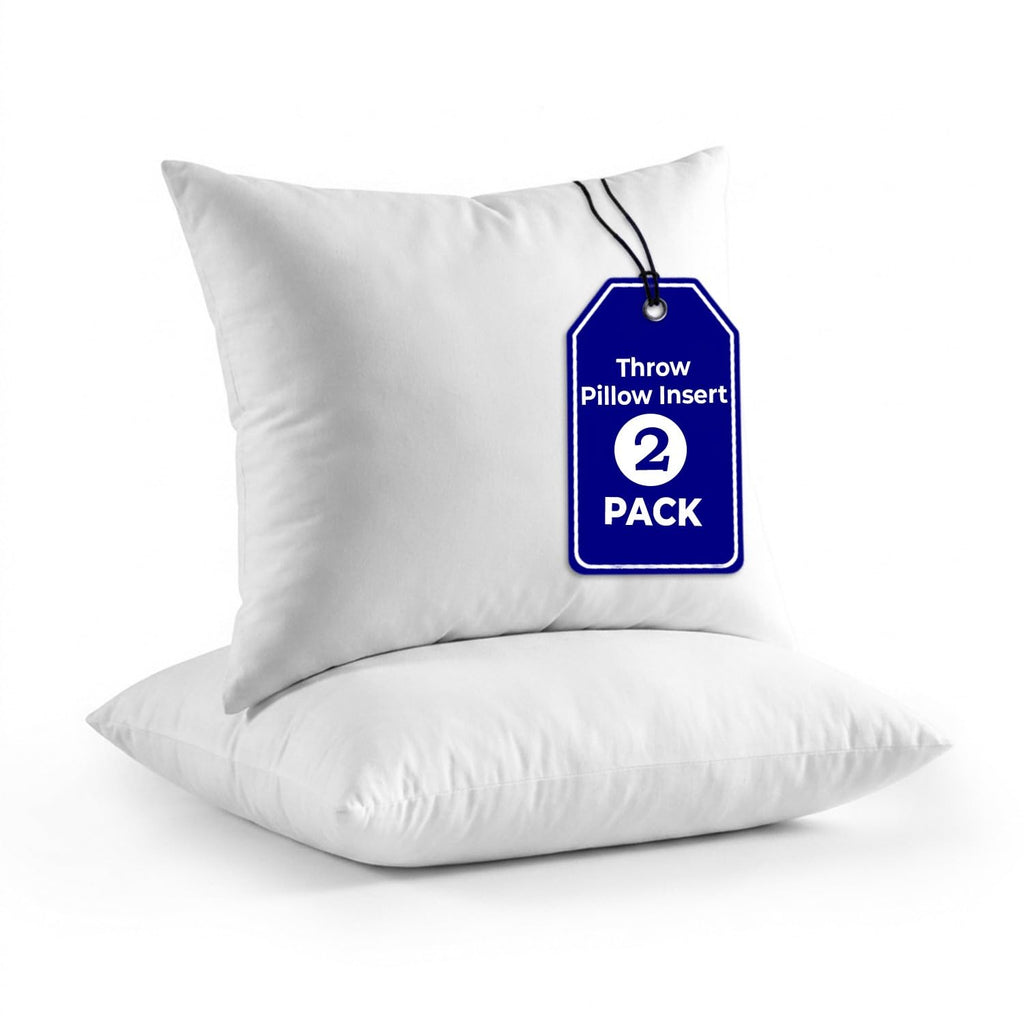 QUBA LINEN 18 x 18 Throw Pillow Insert - Pack of 2 White, Down Alternative Pillow Inserts for Decorative Pillow Covers, Throw Pillows for Bed, Couch Pillows for Living Room (Pack of 2)