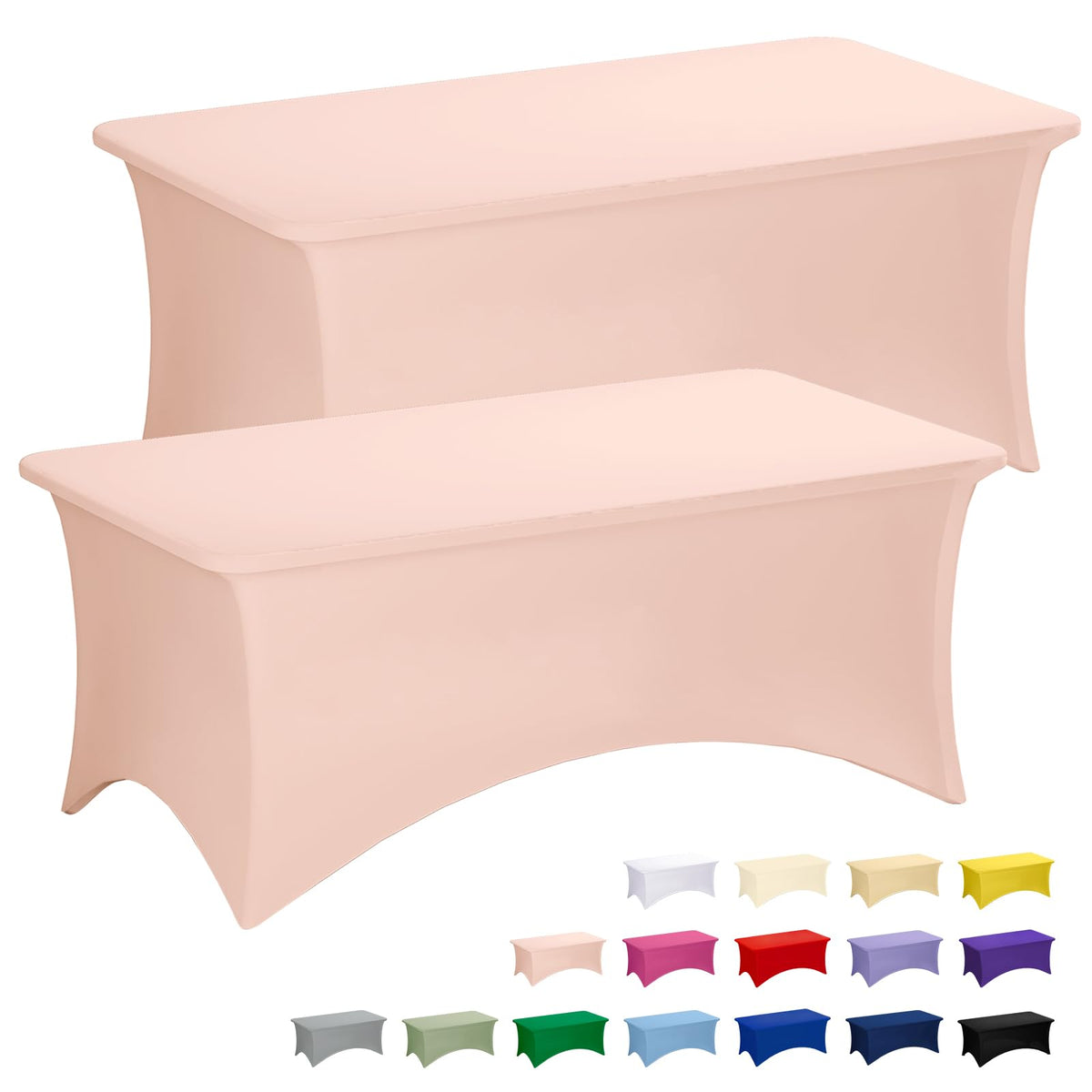 Fixwal 2 Pack 6FT Black Tablecloth Rectangle Spandex Fitted Table Cover