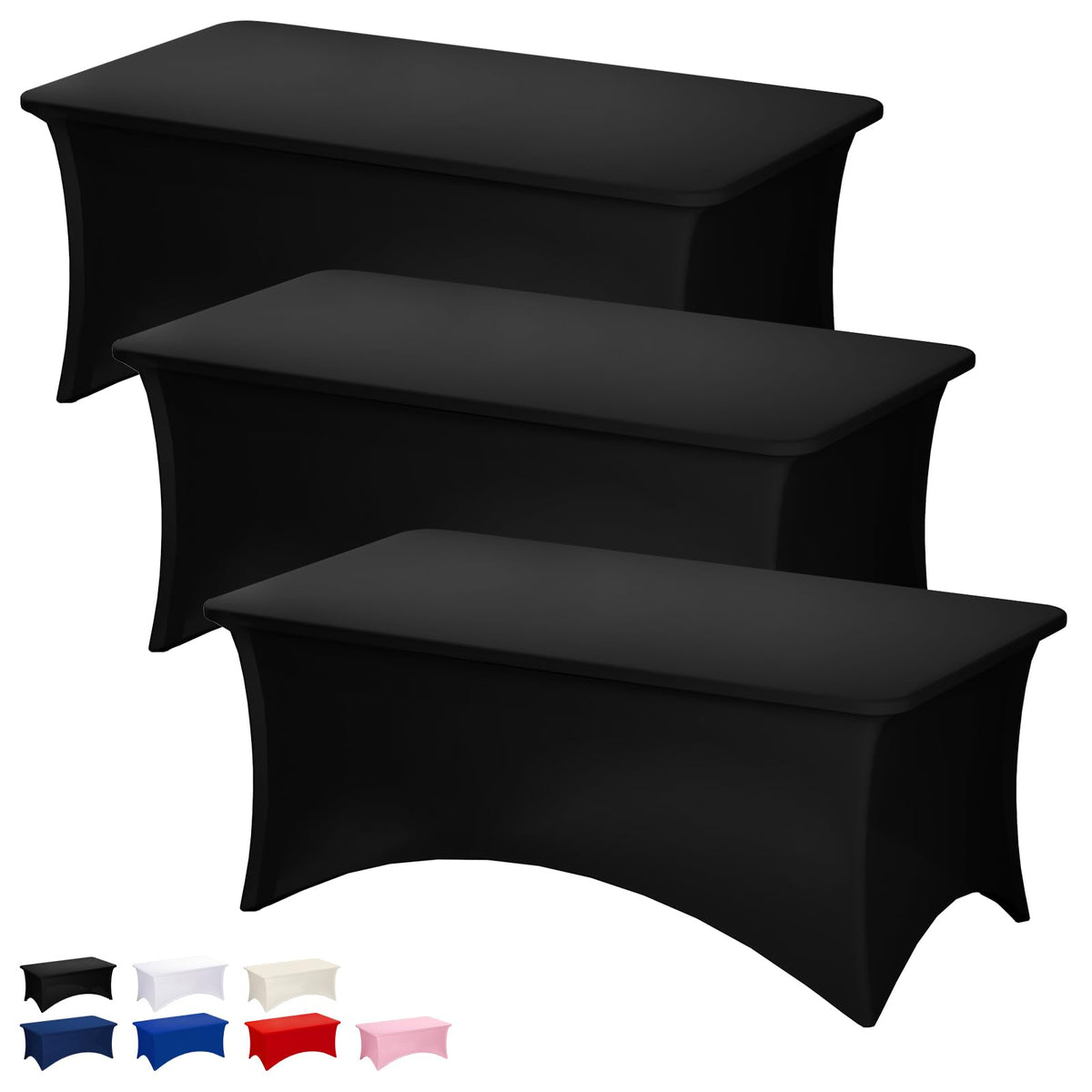 Fixwal 2 Pack 6FT Black Tablecloth Rectangle Spandex Fitted Table Cover