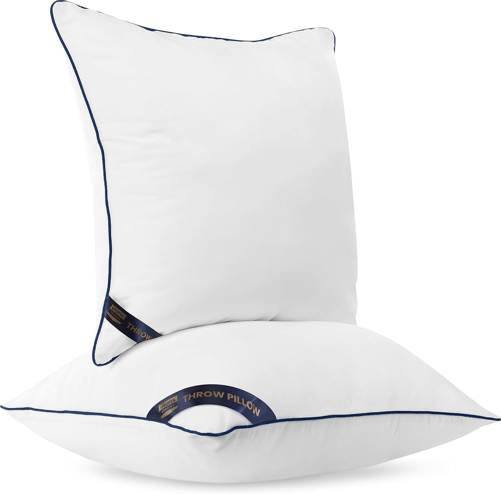 Premium Piping Throw Pillows 18x18, Decorative Pillow Inserts, 2-Pack