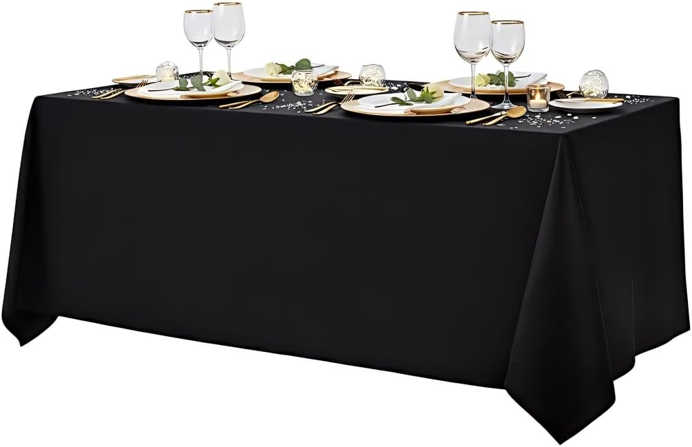 Surmente 90x132 Inch Black Tablecloth for 6-8 Foot Rectangle Tables