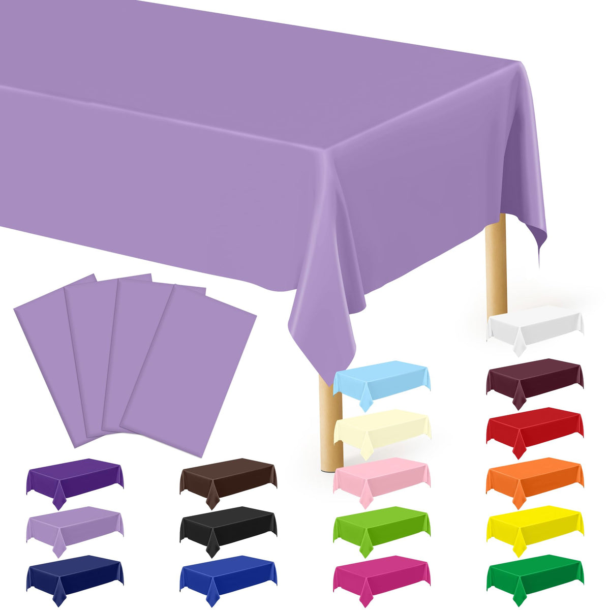 QZYL 4 Packs White Plastic Tablecloth, Large Sturdy Disposable Table Cloth