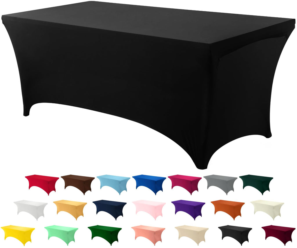 Utopia Kitchen Spandex Tablecloth 2 Pack [6FT, Black] Tight, Fitted, Washable and Wrinkle Resistant Stretch Rectangular Patio Table Cover for Event, Wedding, Banquet & Parties [72Lx30Wx30H Inch]