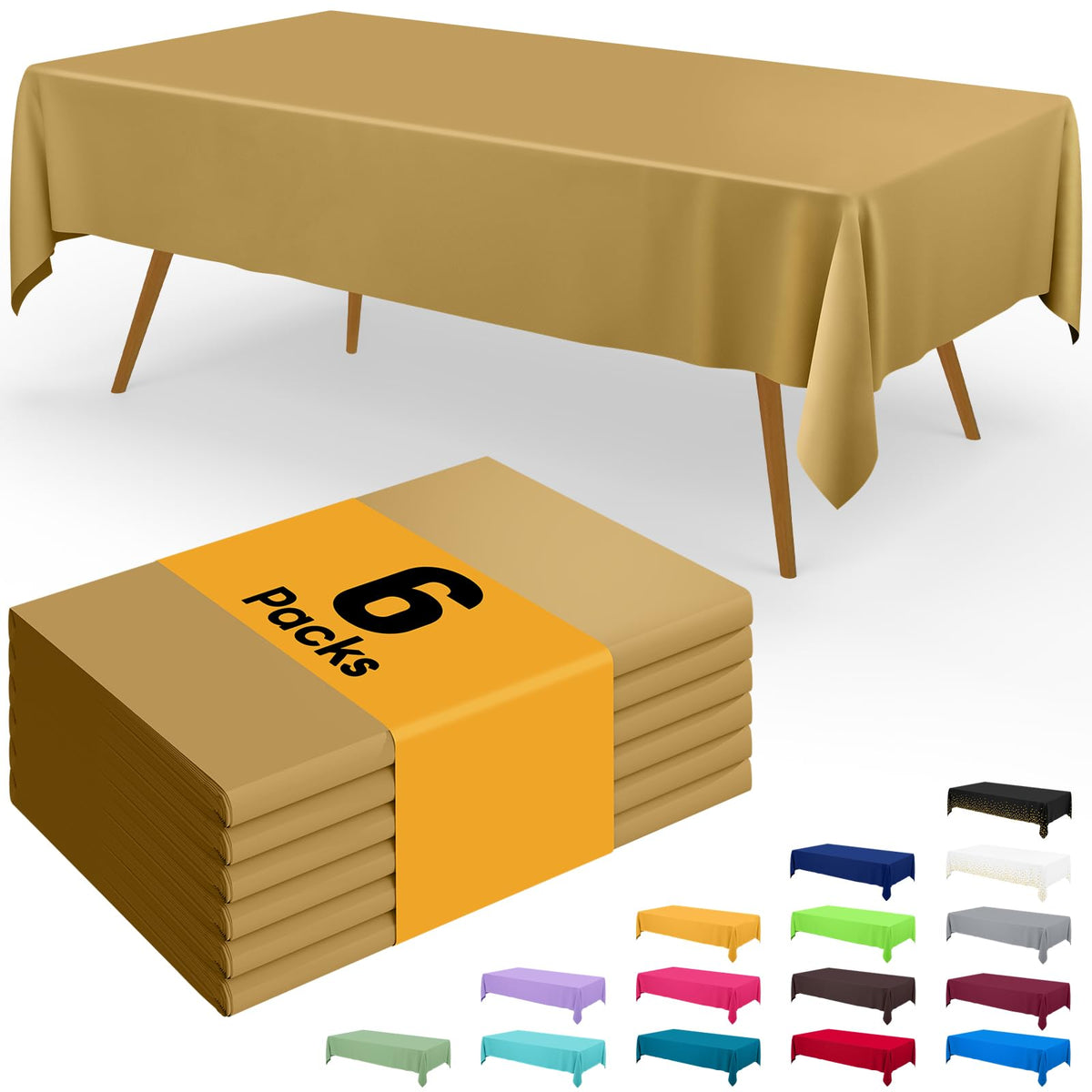 Smiry Disposable Table Cloth - 6 Pack, 54 x 108 Inch Waterproof Rectangle Tablecloths for Parties, Decorative Plastic Table Cover, Leakproof & Sturdy, White