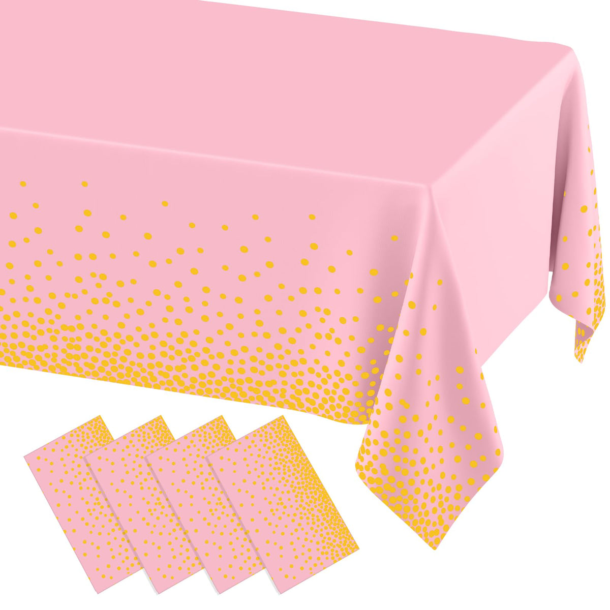 misaya 3 Packs Dot Disposable Table Cloth, 54 x 108 Inch Waterproof Plastic Tablecloth, Rectangle Gold Dots in White Table Covers for Picnic, Birthday, Party and Back to School