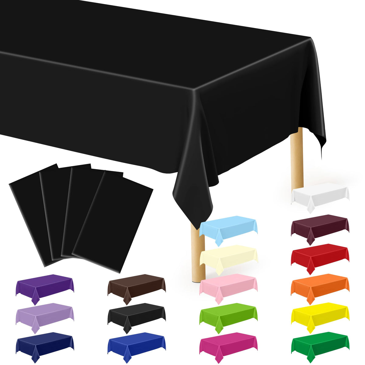 QZYL 4 Packs White Plastic Tablecloth, Large Sturdy Disposable Table Cloth