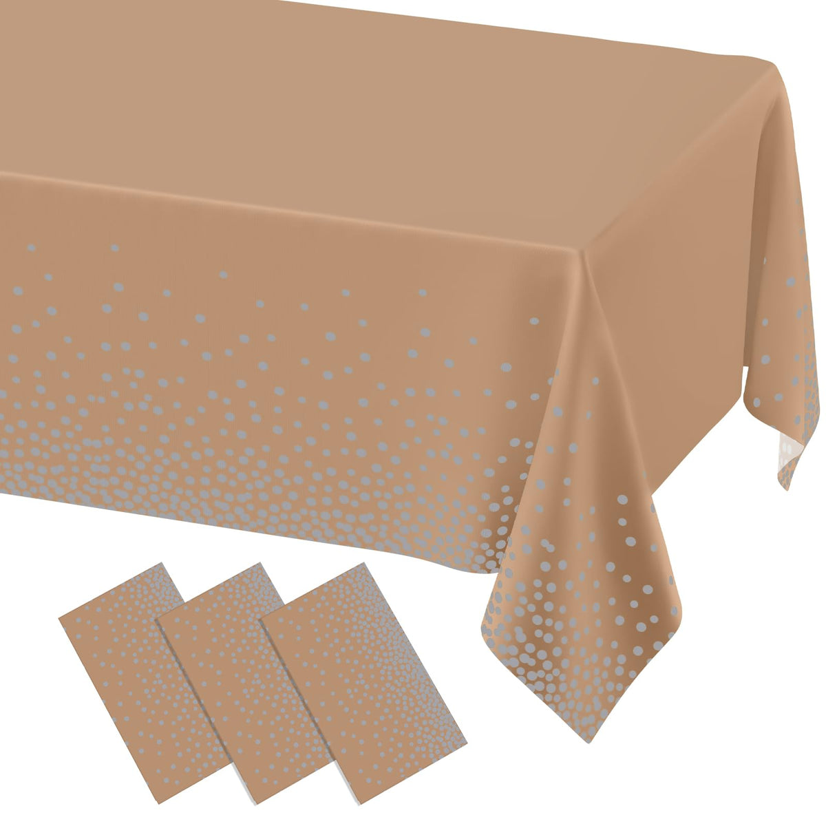misaya 3 Packs Dot Disposable Table Cloth, 54 x 108 Inch Waterproof Plastic Tablecloth, Rectangle Gold Dots in White Table Covers for Picnic, Birthday, Party and Back to School