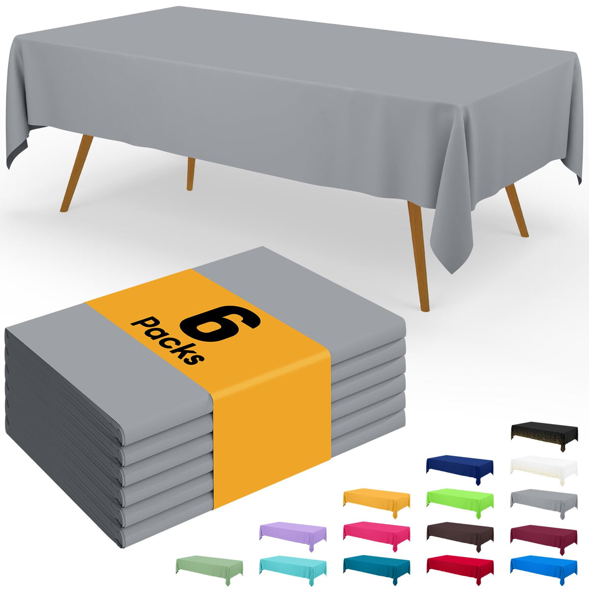 Smiry Disposable Table Cloth - 6 Pack, 54 x 108 Inch Waterproof Rectangle Tablecloths for Parties, Decorative Plastic Table Cover, Leakproof & Sturdy, White