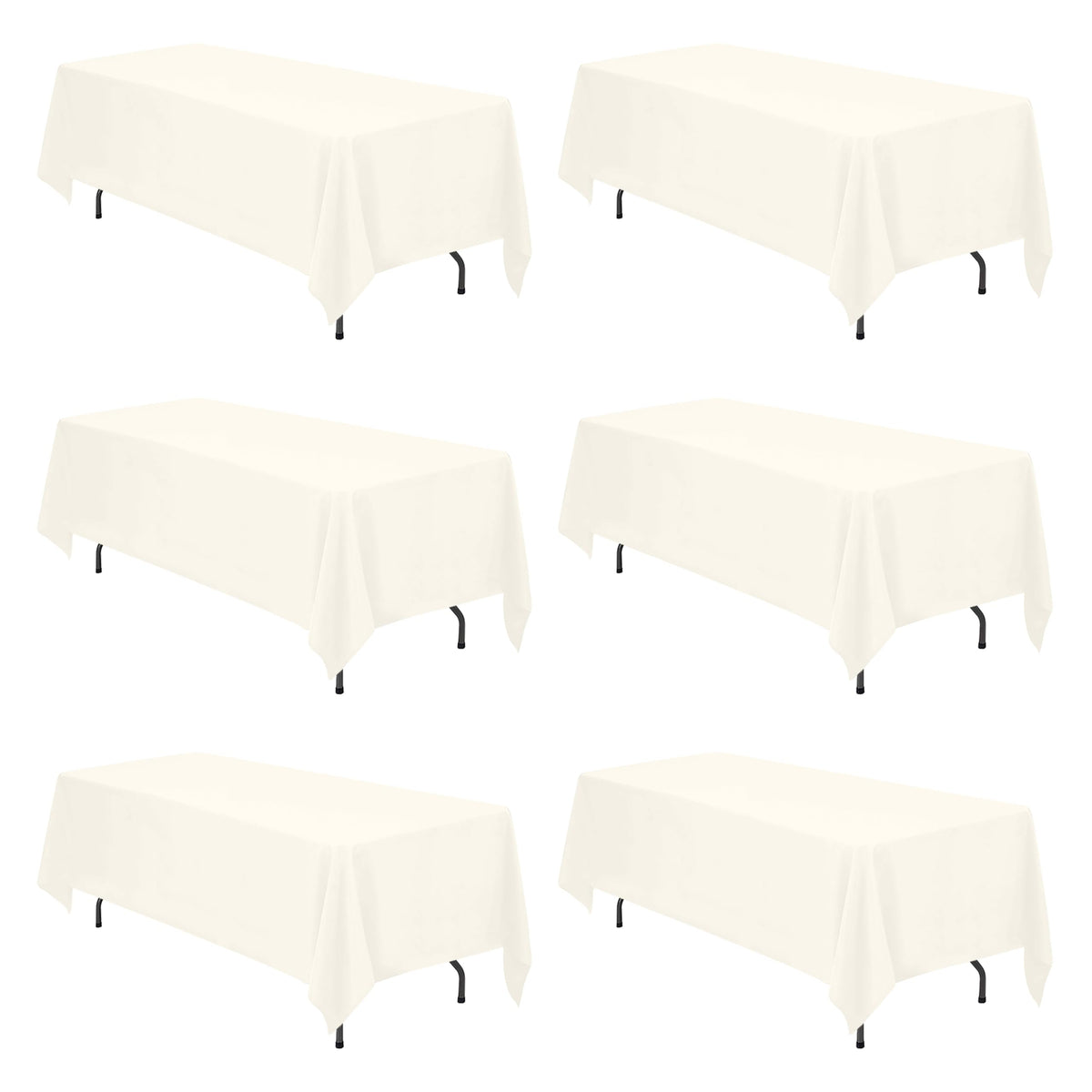 BRILLMAX 6 Pack Ivory Tablecloths 90x132 Inch for 6ft Rectangle Tables