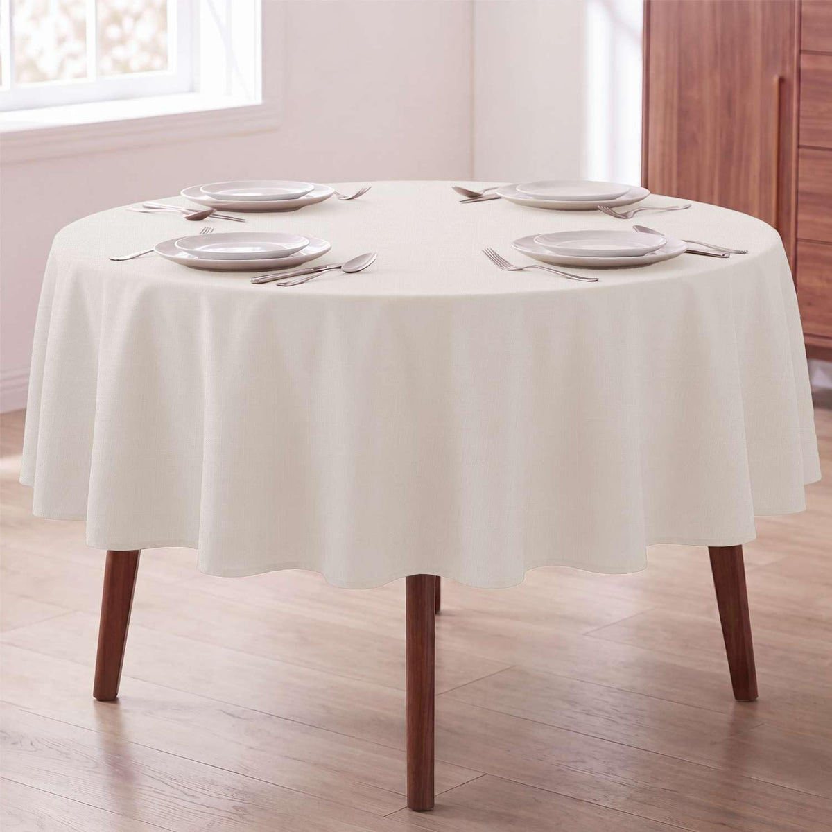 H.VERSAILTEX Linen Textured Table Cloths 60 x 120 Inch Premium Solid Tablecloth Spill-Proof Waterproof Table Cover for Dining Buffet Feature Extra Soft and Thick Fabric Wrinkle Free, Taupe