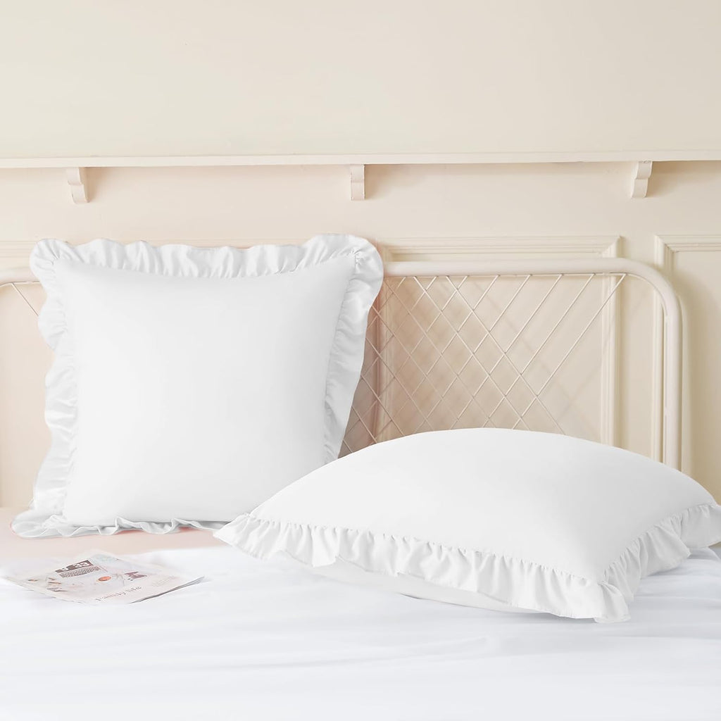 KKJIAF 2 Pack Ruffle Pillow Cases 18x18 Inches, White