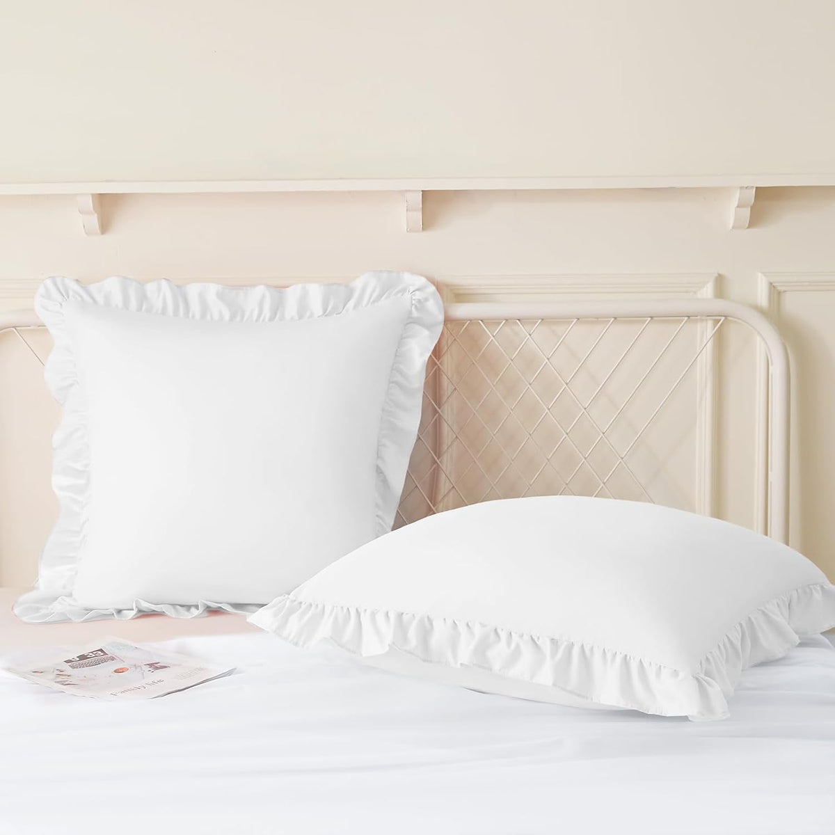 KKJIAF 2 Pack Ruffle Pillow Cases 18x18 Inches, White