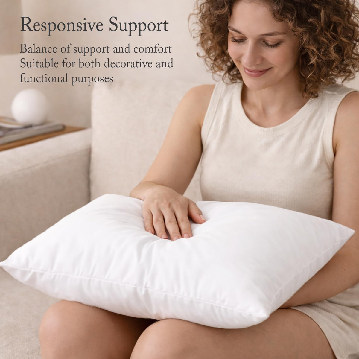 puredown® Feather Throw Pillow Inserts 22 x 22 (Pack of 2, White), Big Throw Pillows for Floor, Couch, Bed, Machine Washable