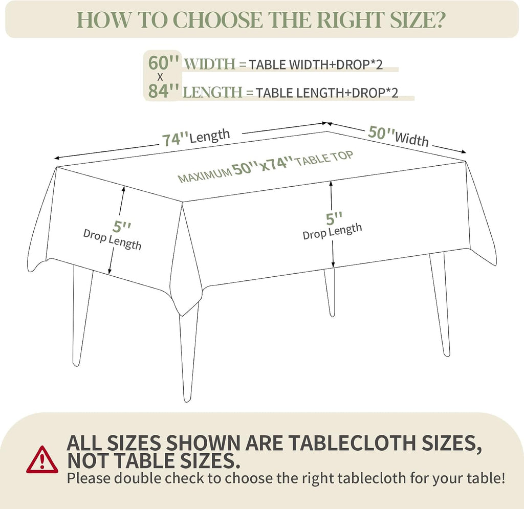 BYDOLL Table Cloth White 60x84 Inch Tablecloth for 6 Foot Rectangle Tables Outdoor Washable Wrinkle Free and Spillproof Polyester Tablecloth for Festival Camping Picnic Party Cover