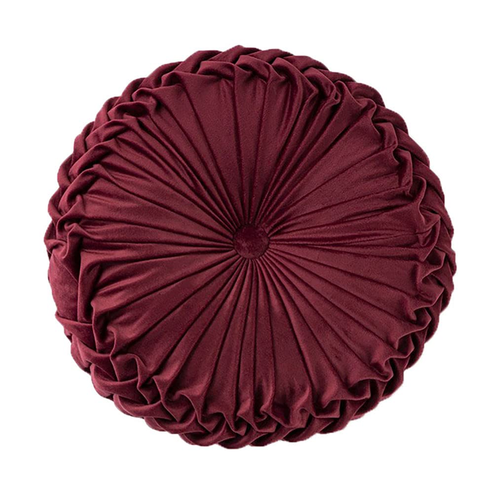 Teieas Round Throw Pillow Velvet Home Decoration Pleated Round Pillow Cushion for Couch Chair Bed Car Orange