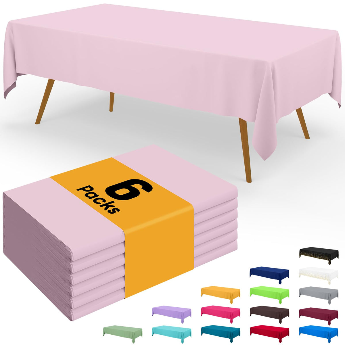 Smiry Disposable Table Cloth - 6 Pack, 54 x 108 Inch Waterproof Rectangle Tablecloths for Parties, Decorative Plastic Table Cover, Leakproof & Sturdy, White