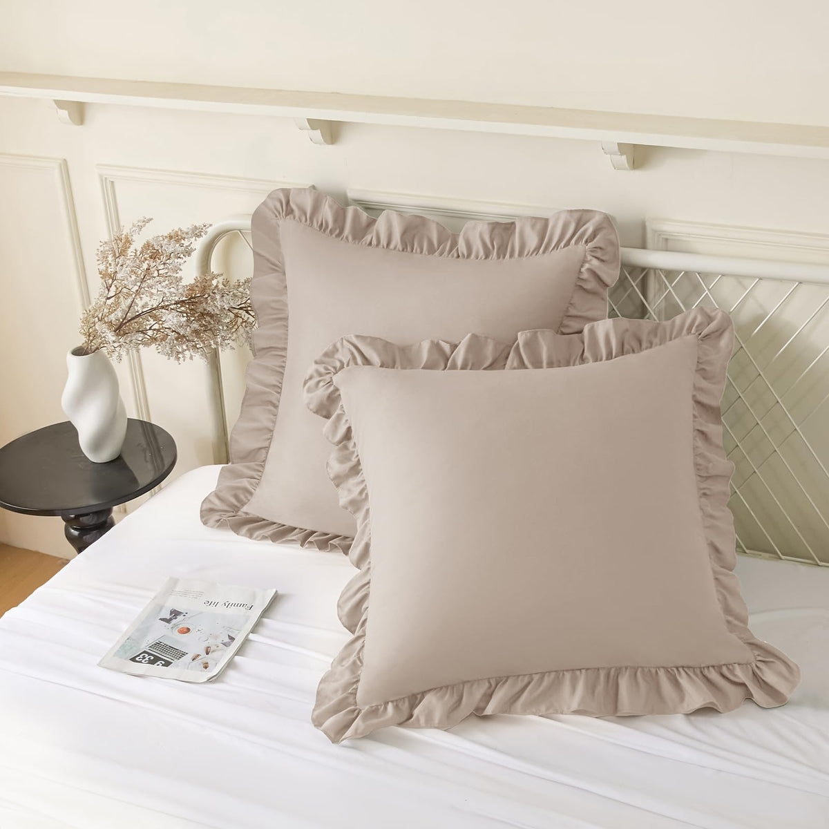 KKJIAF 2 Pack Ruffle Pillow Cases 18x18 Inches, White