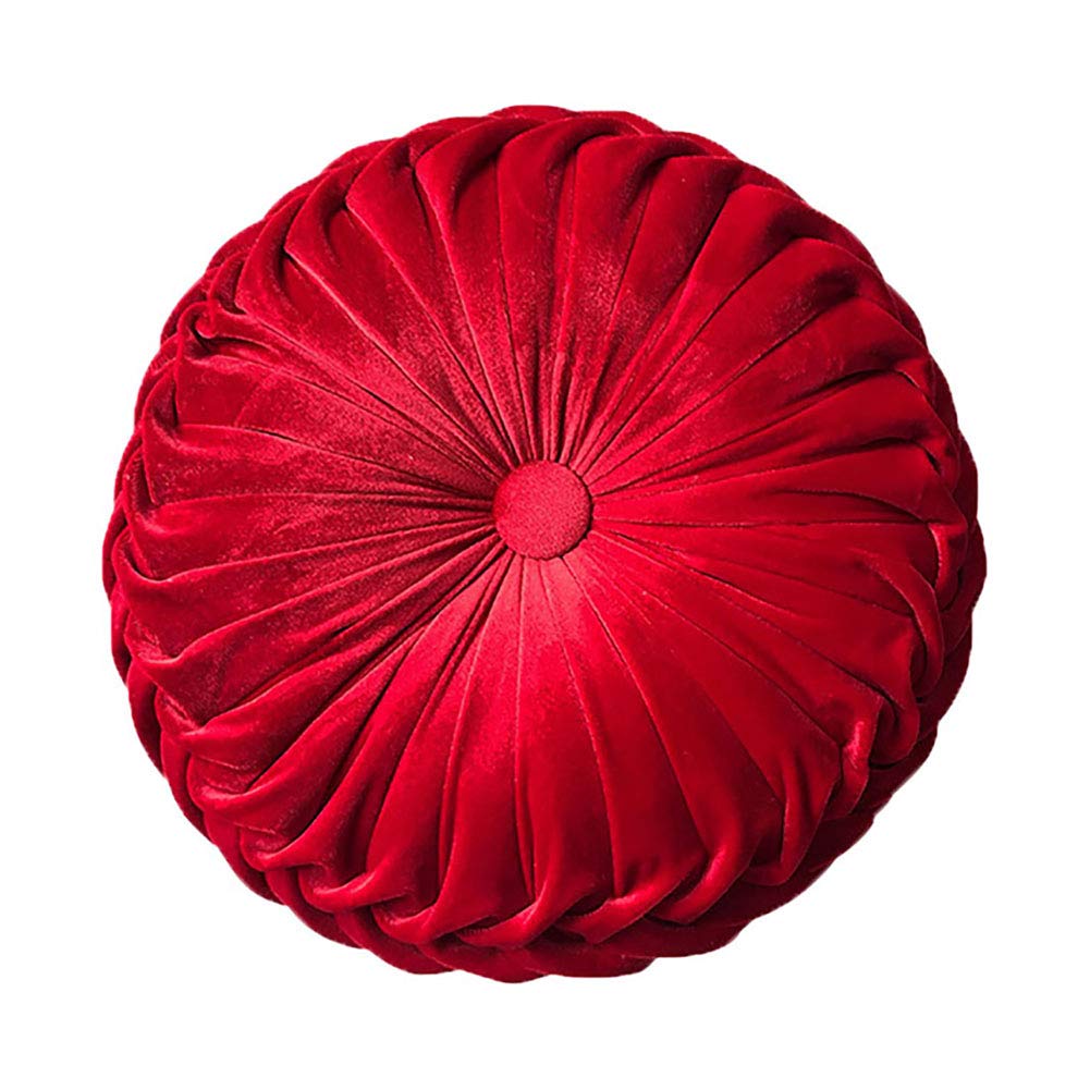 Teieas Round Throw Pillow Velvet Home Decoration Pleated Round Pillow Cushion for Couch Chair Bed Car Orange
