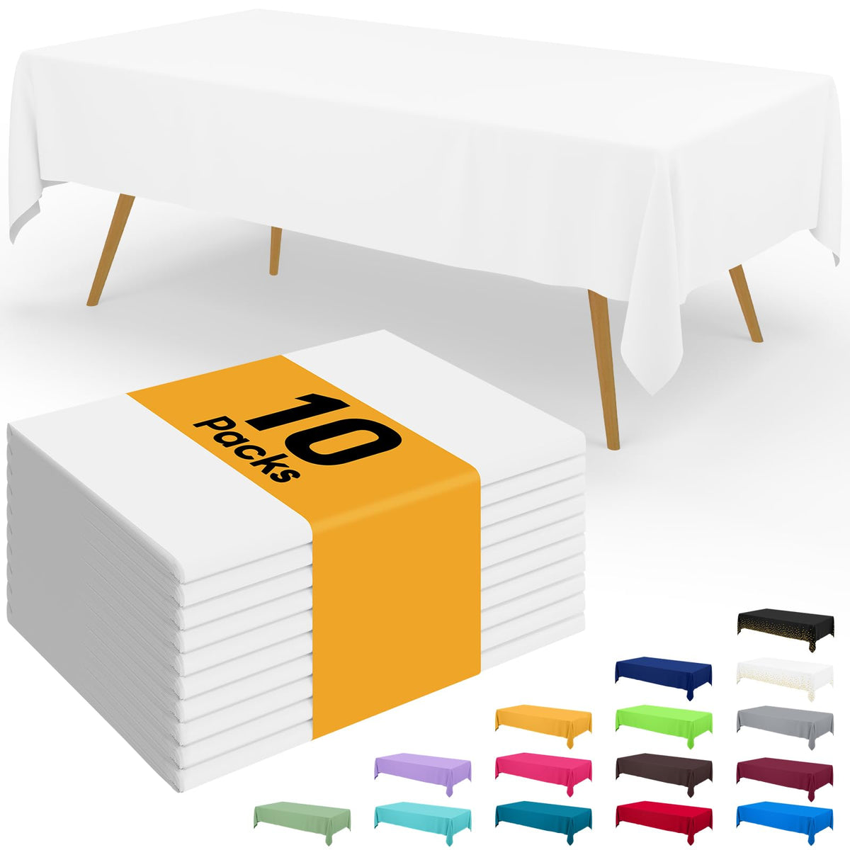Smiry Disposable Table Cloth - 6 Pack, 54 x 108 Inch Waterproof Rectangle Tablecloths for Parties, Decorative Plastic Table Cover, Leakproof & Sturdy, White