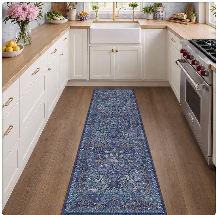 Vintage Floral Dark Green 3x5 Area Rugs for Entryway, Kitchen, Bedroom Beside Rug, Laundry Room, Non-Slip Low Pile Ultra Soft Stain Resistant Small Carpet