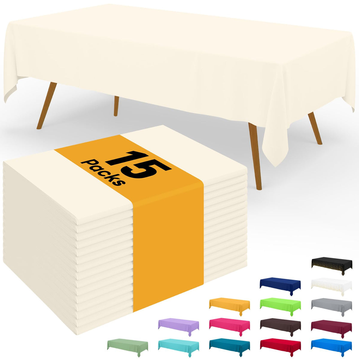 Smiry Disposable Table Cloth - 6 Pack, 54 x 108 Inch Waterproof Rectangle Tablecloths for Parties, Decorative Plastic Table Cover, Leakproof & Sturdy, White