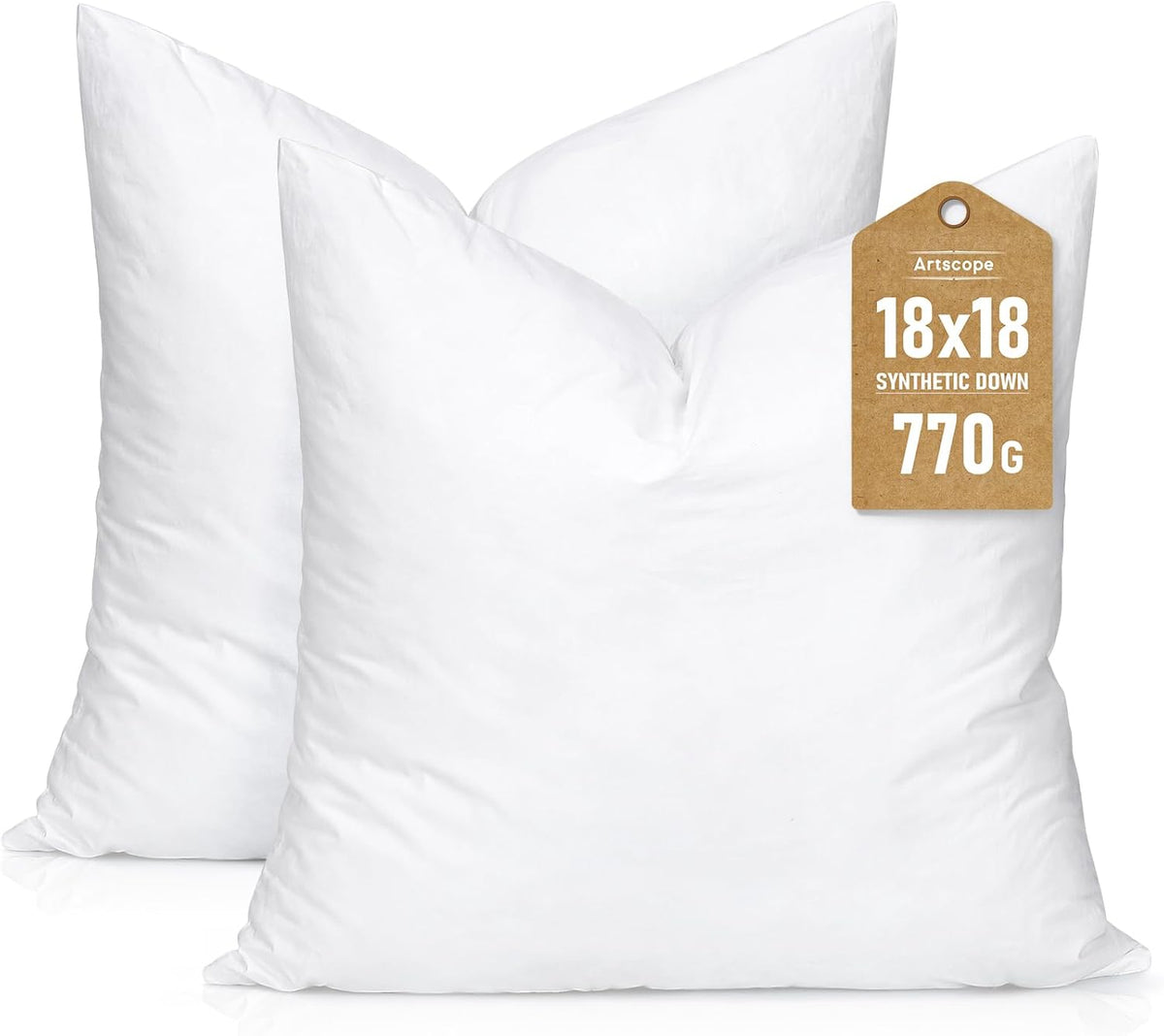 Artscope Synthetic Down Pillow Insert, 18x18 Throw Pillow Inserts Set of 2
