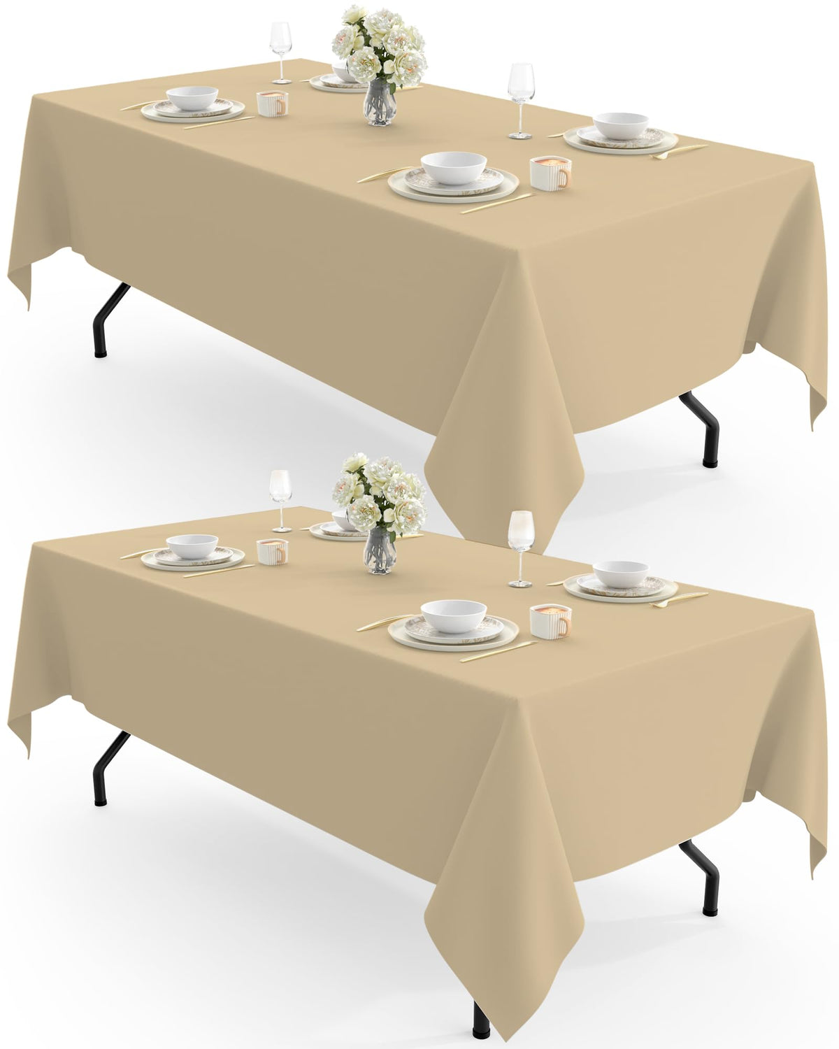 Pureegg Polyester Tablecloth 60" x 102" Reusable Washable 2 Pack White