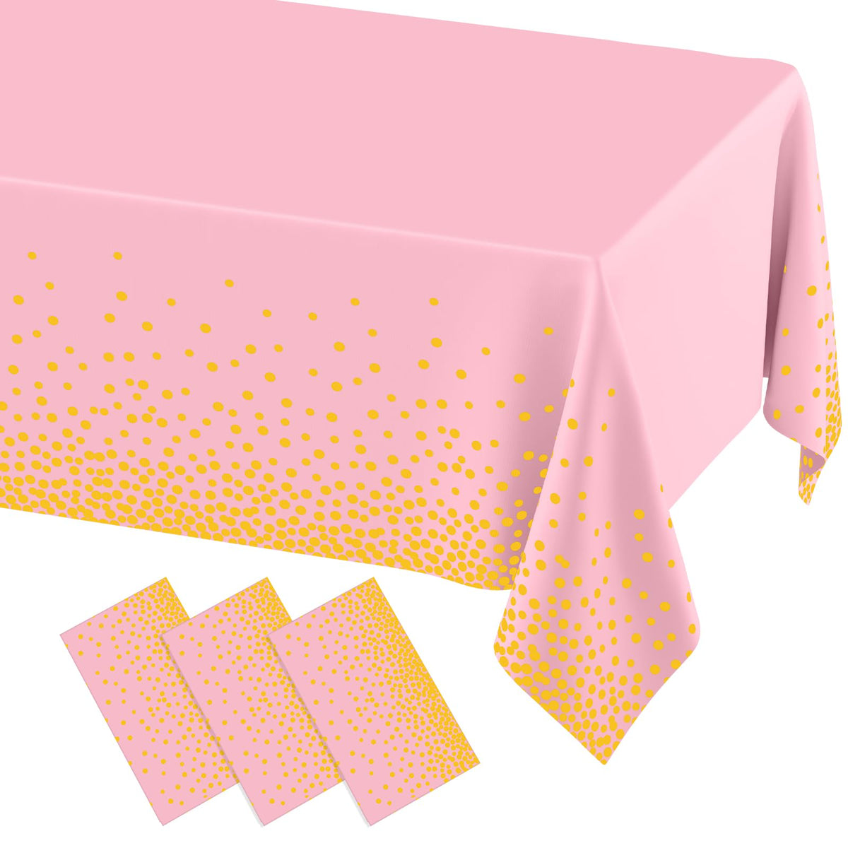 misaya 3 Packs Dot Disposable Table Cloth, 54 x 108 Inch Waterproof Plastic Tablecloth, Rectangle Gold Dots in White Table Covers for Picnic, Birthday, Party and Back to School