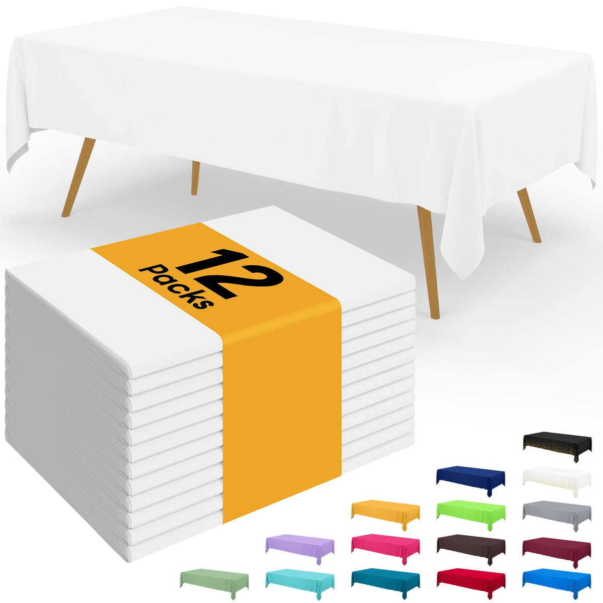 Smiry Disposable Table Cloth - 6 Pack, 54 x 108 Inch Waterproof Rectangle Tablecloths for Parties, Decorative Plastic Table Cover, Leakproof & Sturdy, White