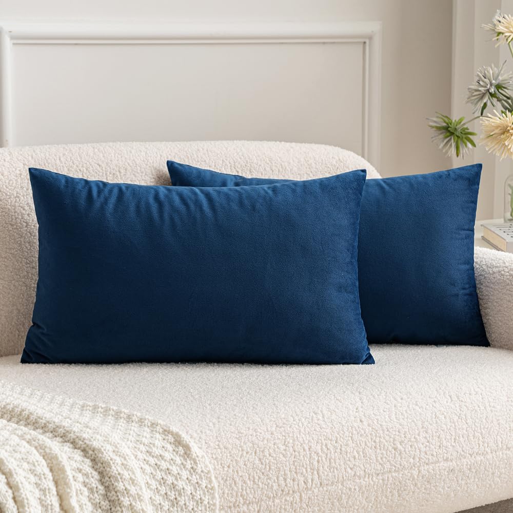 MIULEE Velvet Throw Pillow Covers 18x18 Inch Pack of 2 Dark Blue