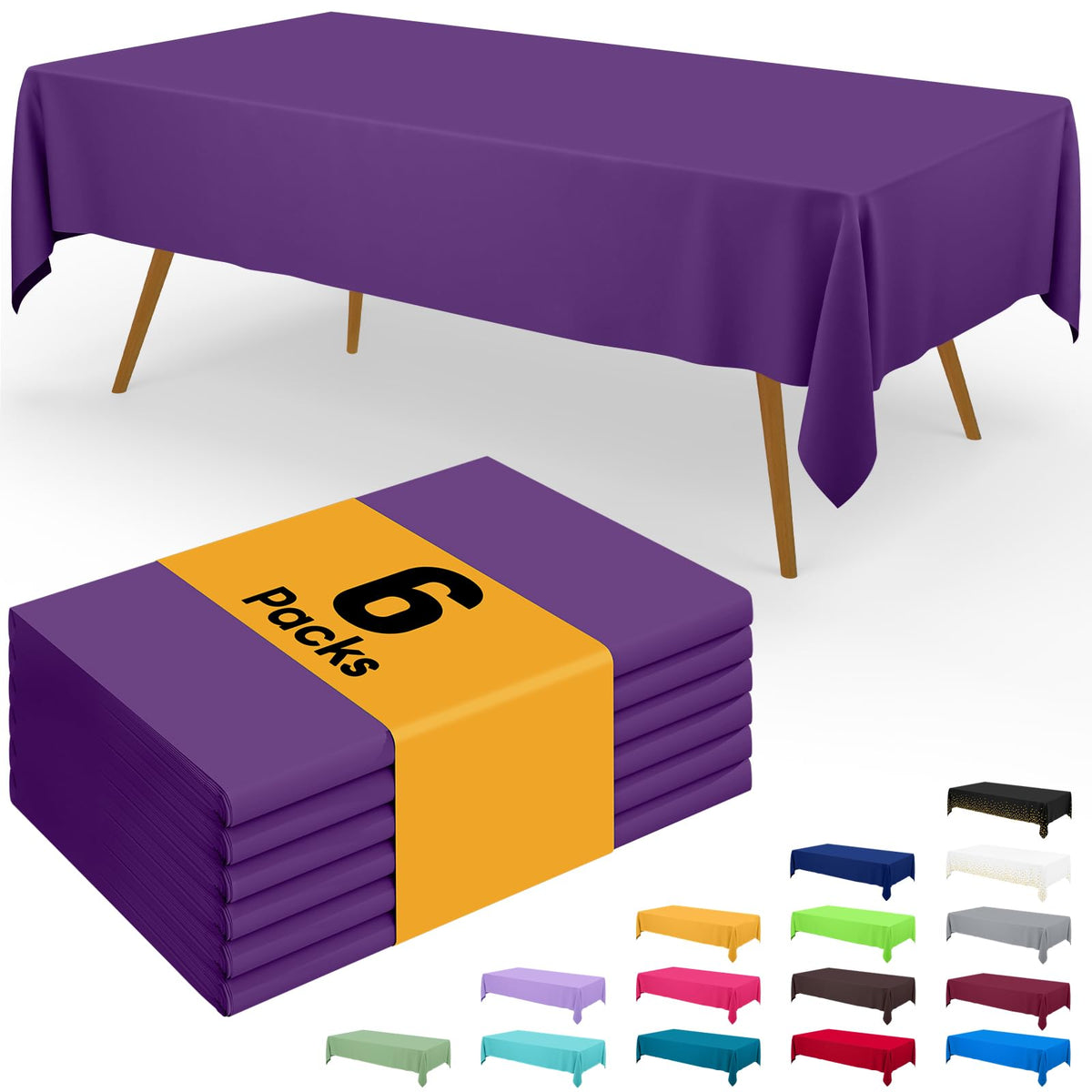 Smiry Disposable Table Cloth - 6 Pack, 54 x 108 Inch Waterproof Rectangle Tablecloths for Parties, Decorative Plastic Table Cover, Leakproof & Sturdy, White