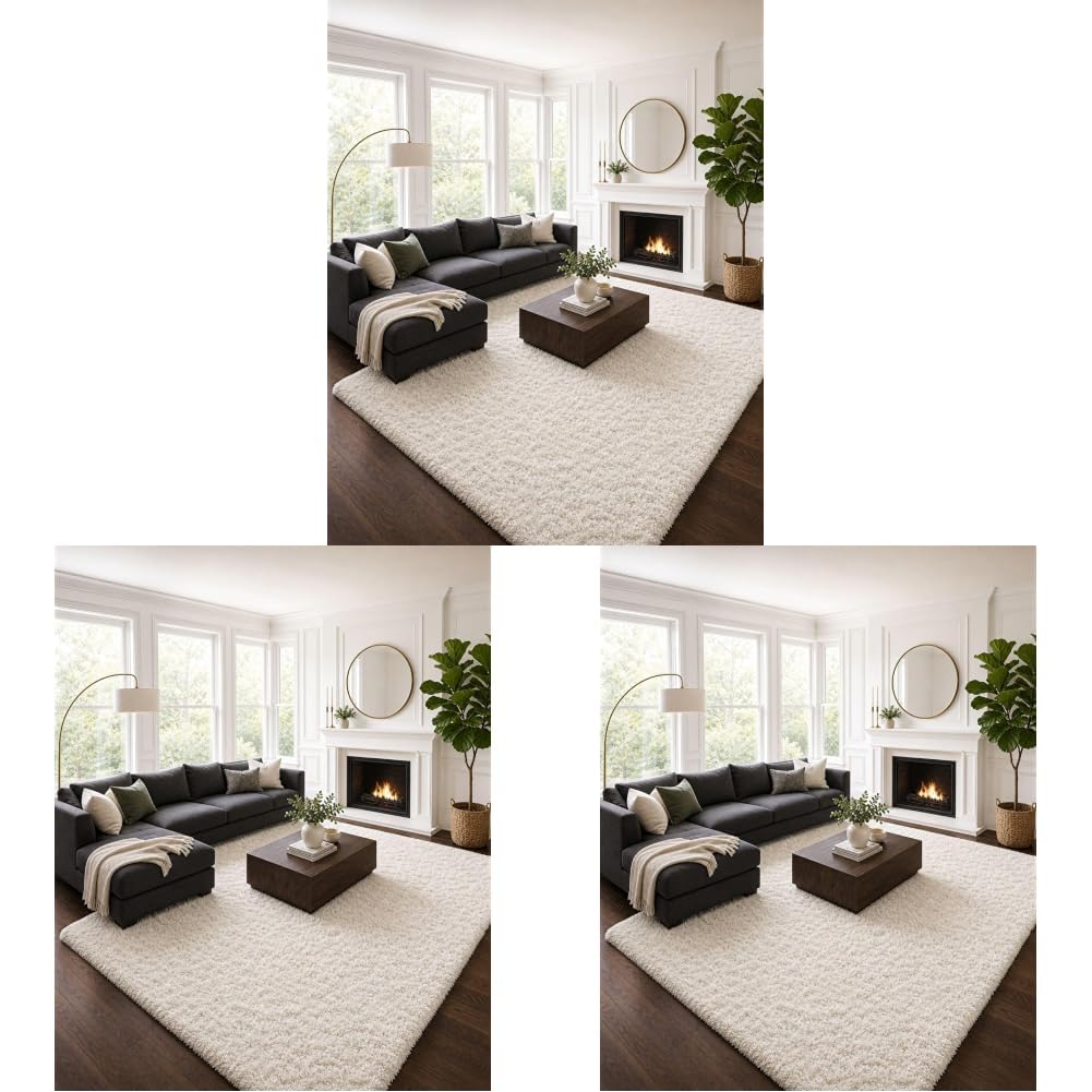 Ophanie Area Rugs for Bedroom, Christmas Upgrade Non-Slip Ivory Fluffy Soft Shag Living Room Carpet, Indoor Floor 4x6 Fuzzy Shaggy Plush Nursery Rug for Kids Dorm Decor with Over 99 pcs Pile fibers