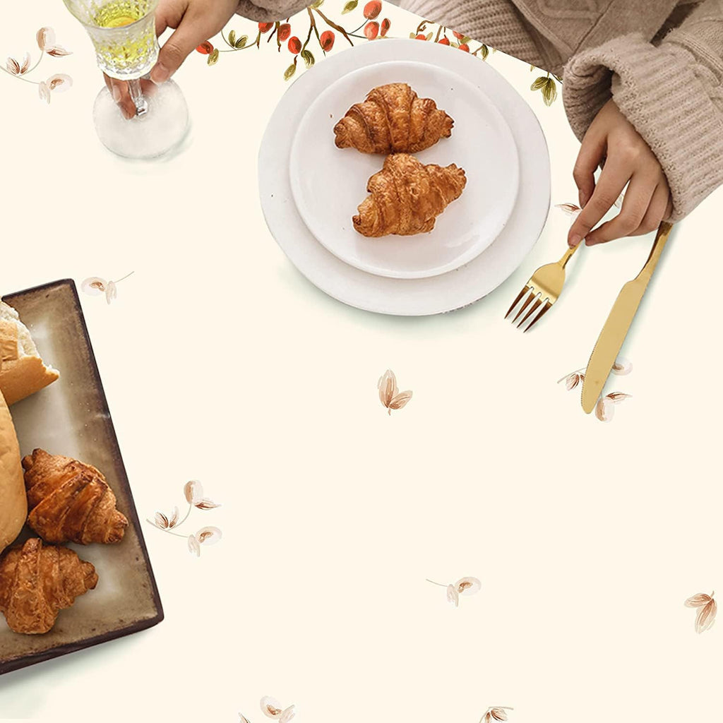 Fall Thanksgiving Double Border Decoration Tablecloth, Turkey & Pumpkin Harvest Tablecloths, Waterproof Table Cover for Dinner Kitchen Party Holiday Decorations Oval 54 x 72 Inch