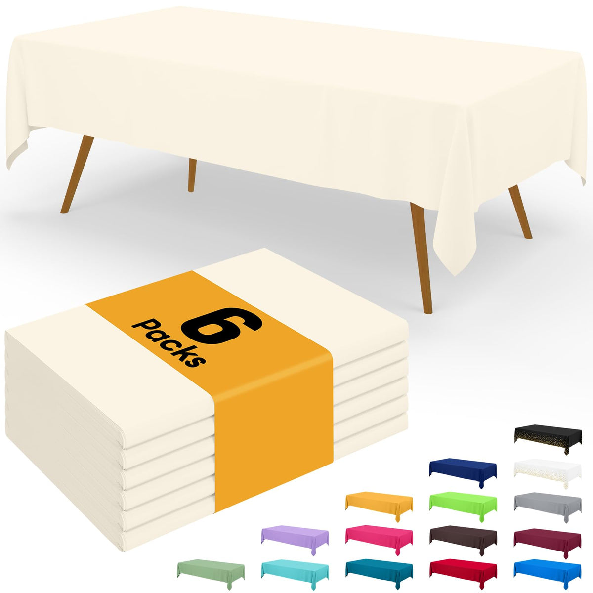 Smiry Disposable Table Cloth - 6 Pack, 54 x 108 Inch Waterproof Rectangle Tablecloths for Parties, Decorative Plastic Table Cover, Leakproof & Sturdy, White