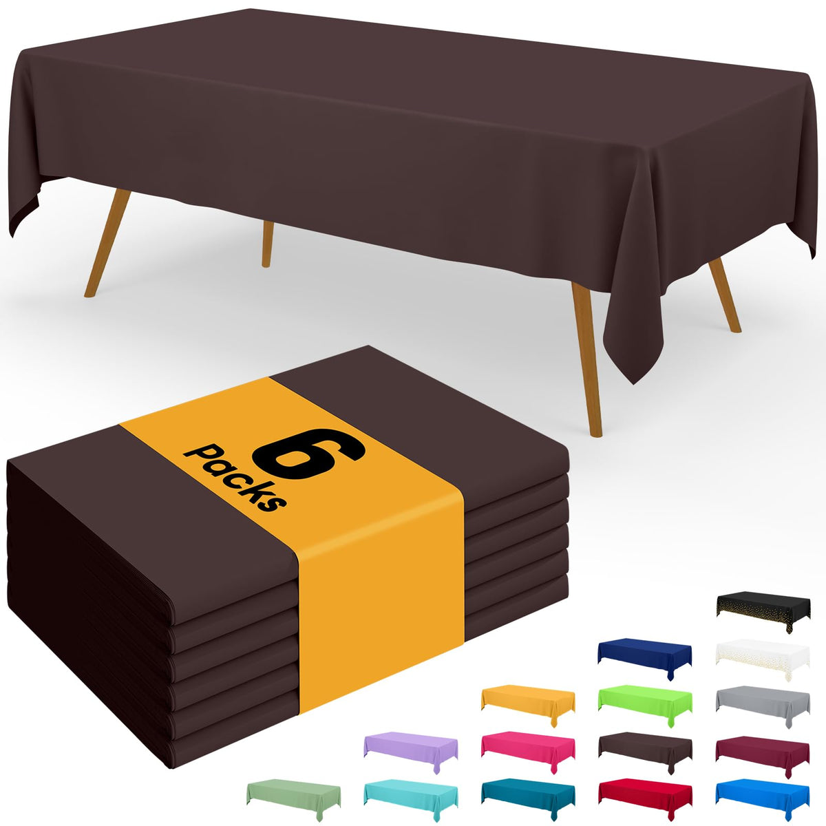 Smiry Disposable Table Cloth - 6 Pack, 54 x 108 Inch Waterproof Rectangle Tablecloths for Parties, Decorative Plastic Table Cover, Leakproof & Sturdy, White