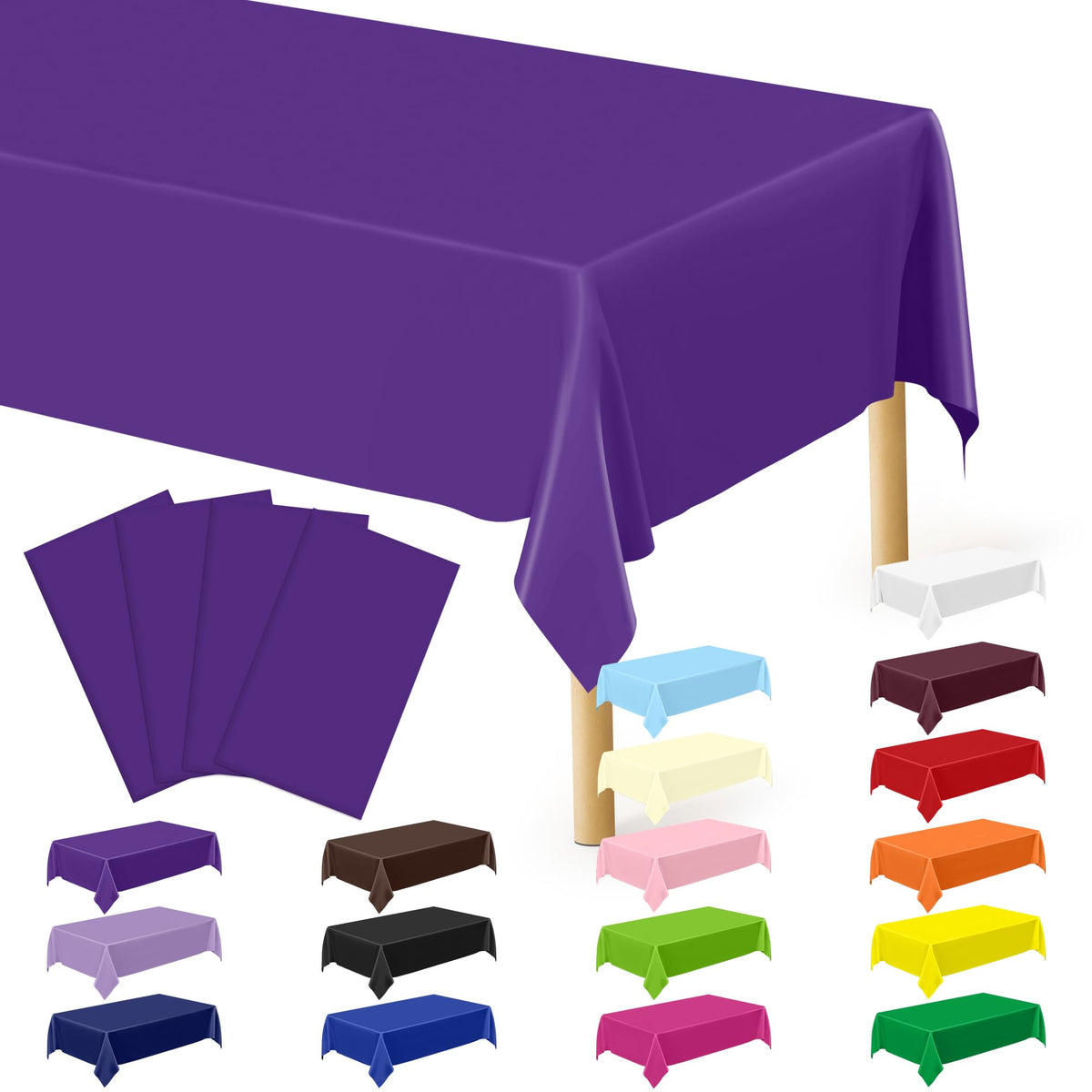 QZYL 4 Packs White Plastic Tablecloth, Large Sturdy Disposable Table Cloth